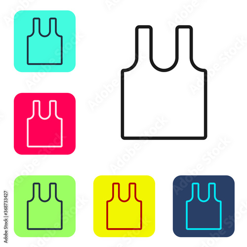 Black line Sleeveless T-shirt icon isolated on white background. Set icons in color square buttons. Vector.