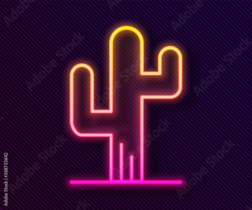 Glowing neon line Cactus icon isolated on black background. Vector.
