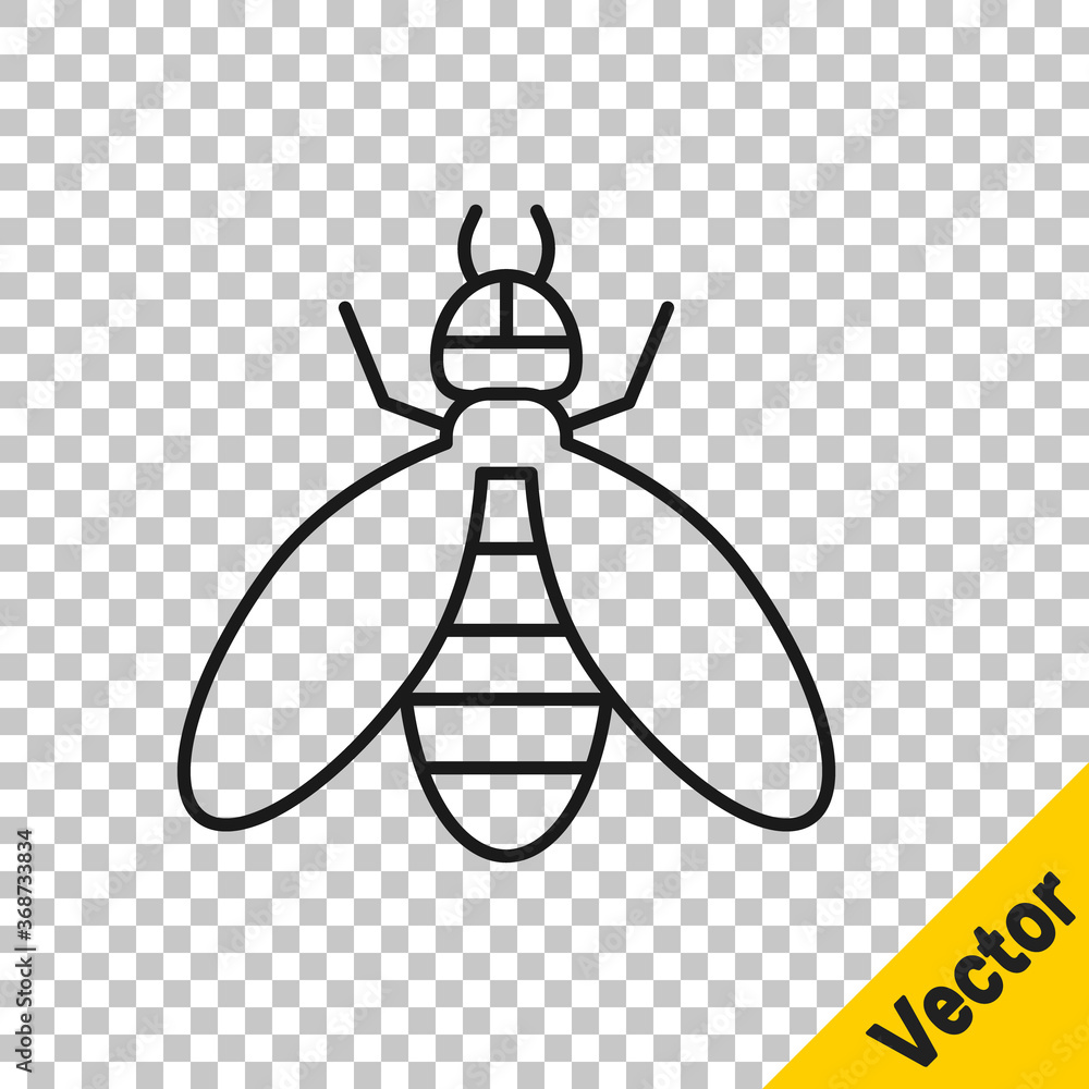 Black line Bee icon isolated on transparent background. Sweet natural food. Honeybee or apis with wings symbol. Flying insect. Vector.