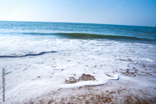 Beautiful Goa Sea beach and water waves at the time of Sunset. photo