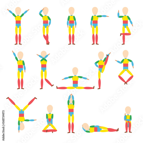 colorful puppets in several actions vector