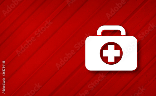 First aid kit bag icon dreamy abstract red background diagonal stripe line illustration design