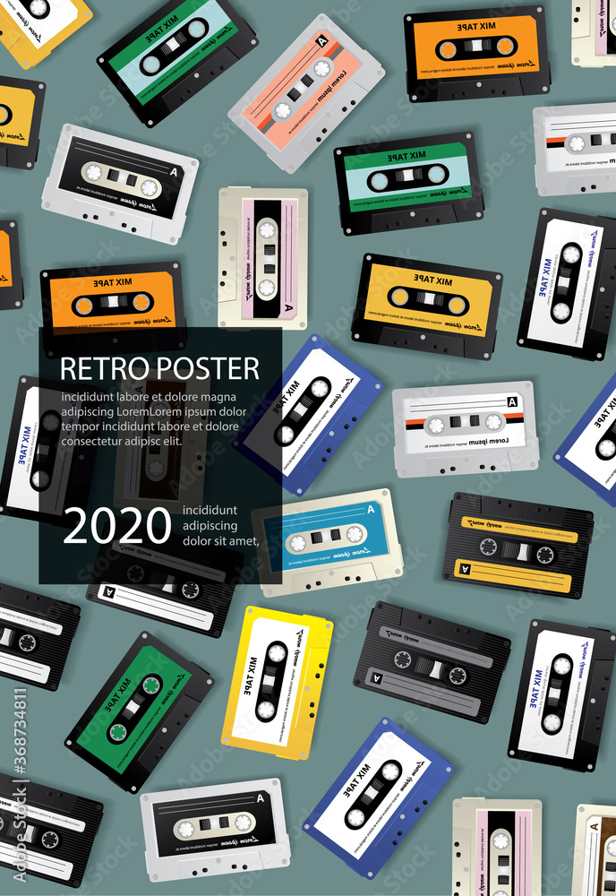 Vintage Retro Cassette Tape Poster Design Template Vector Illustration