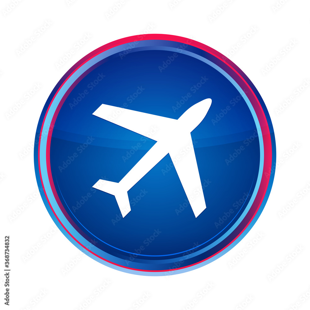 Plane icon silky blue round button aqua design illustration