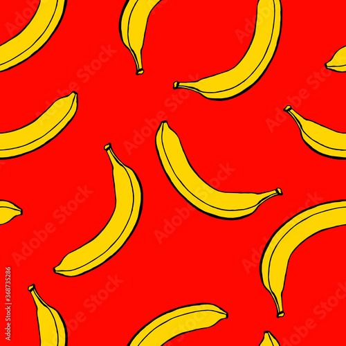 Seamless pattern with hand drawn fruits elements banana. Vegetarian wallpaper. For design packaging, textile, background, design postcards and posters.