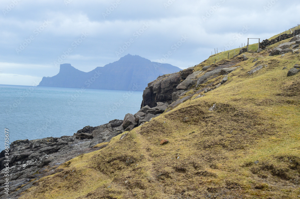 Amazing view in Faroe Islands (Denmark, Europe). Beautiful Panoramic Scene Of Nordic Islands