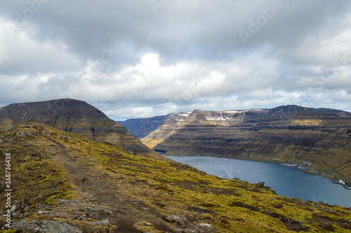 Amazing view in Faroe Islands (Denmark, Europe). Beautiful Panoramic Scene Of Nordic Islands