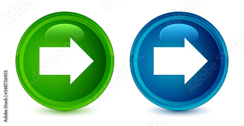 Next arrow icon artistic shiny glossy blue and green round button set