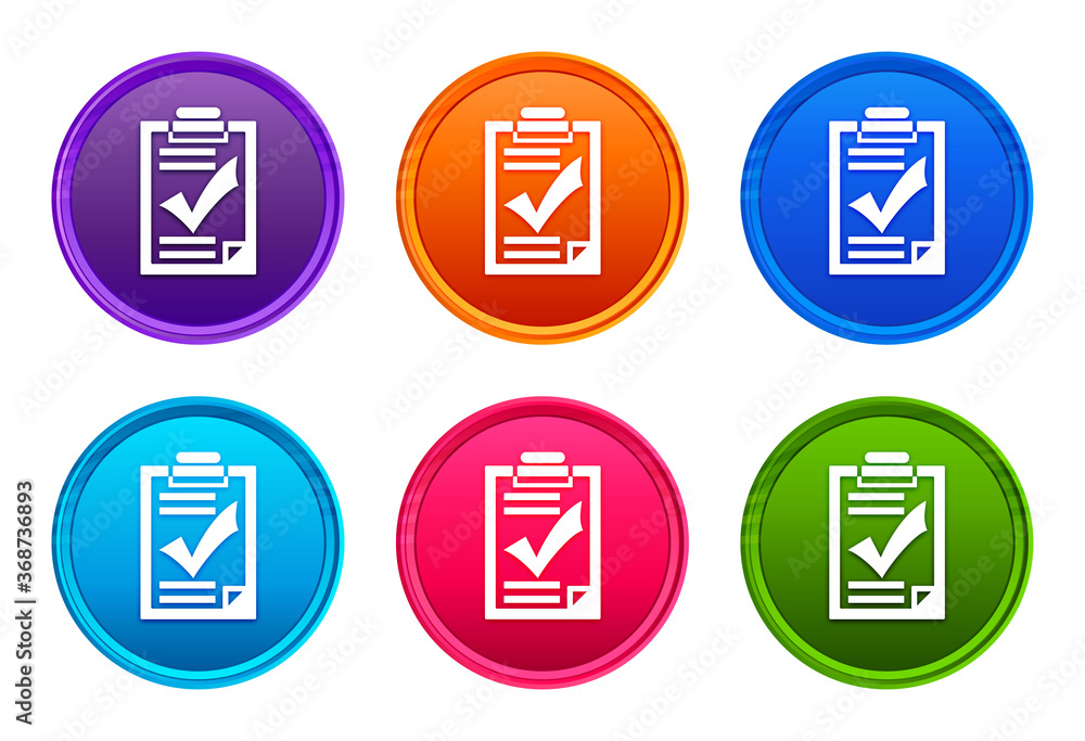 Checklist clipboard icon luxury bright round button set 6 color vector