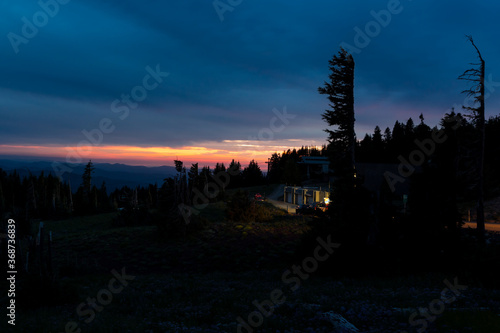 Beautiful colors of evening glow viewed from Mount Hood, the highest peak in Oregon, USA