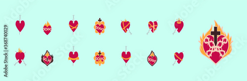 set of sacred mexican heart with various models. vector illustration