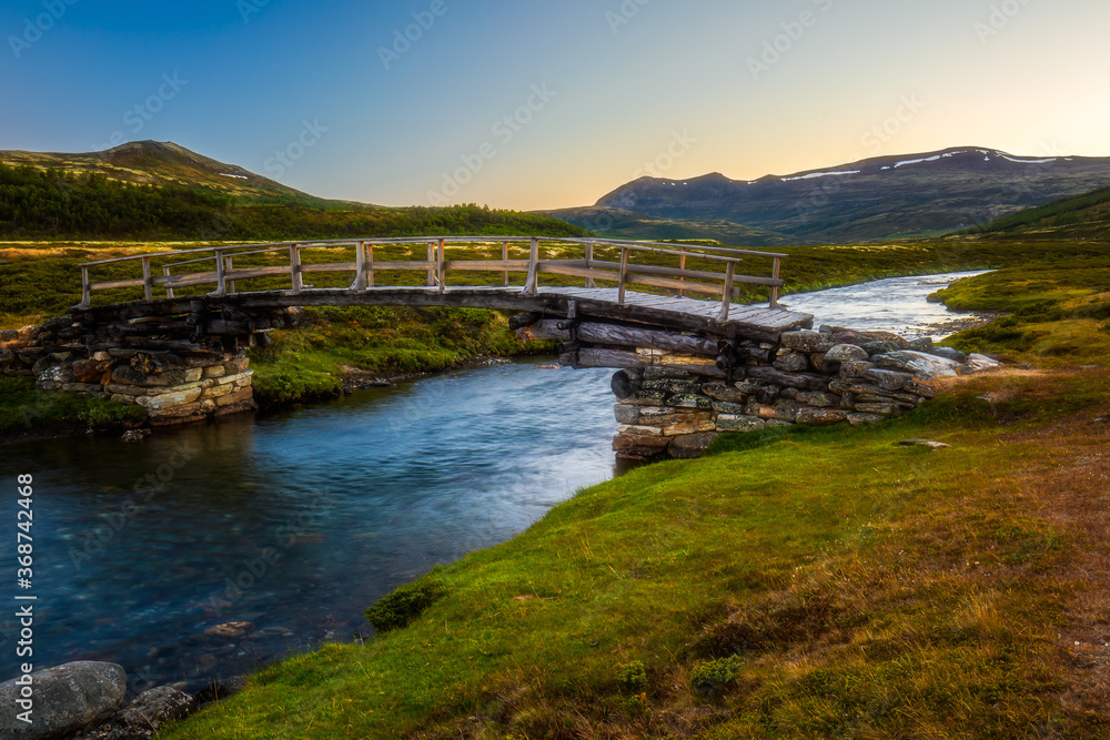 landscape with river and mountains - Rondane National park, Norway landscape with river and mountains - Rondane National park, Norway