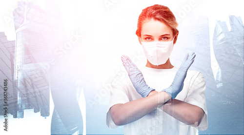 Woman in mask stops coronavirus in city