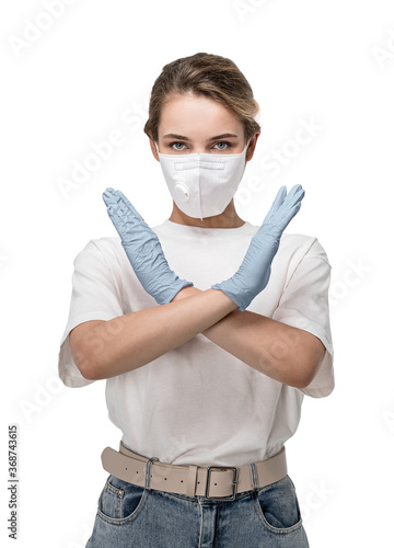 Woman in mask stops coronavirus