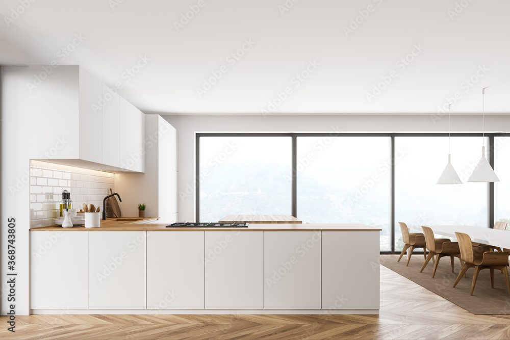 White kitchen interior with table White kitchen interior with table