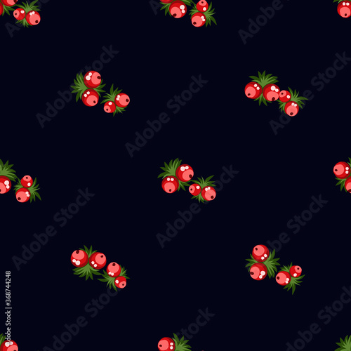 Seamless pattern of berries, flowers . Hand drawn floral ornament. Design for textile, paper, packaging, bedding from colorful doodle elements in folk style. Vector illustration