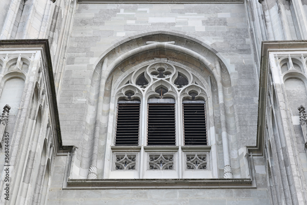 Large arch window of Constance Minster or Cathedral in Konstanz city in Germany