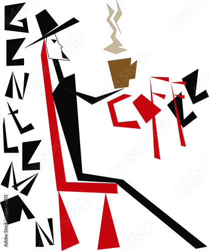elegant man with coffee in the style of minimalism