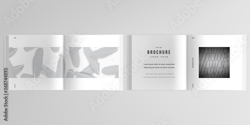 3d realistic vector layout of cover mockup templates for bifold square brochure, flyer, cover design, book design, magazine, brochure cover. Feathers, birds plumage in abstract style. Graphic pattern.