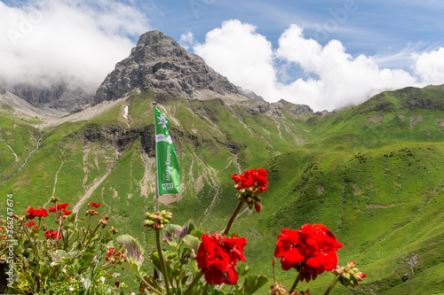 Oberstdorf, Germany - July 4, 2020: View of Muttlerkopf from Kemptner hut