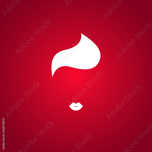 Beautiful stylish lady icon. White silhouette of woman's head with lips and hair.