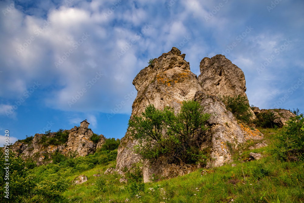 Dnister River Canyon with sharp hills above the river. Beautiful places to relax Dnister River Canyon with sharp hills above the river. Beautiful places to relax