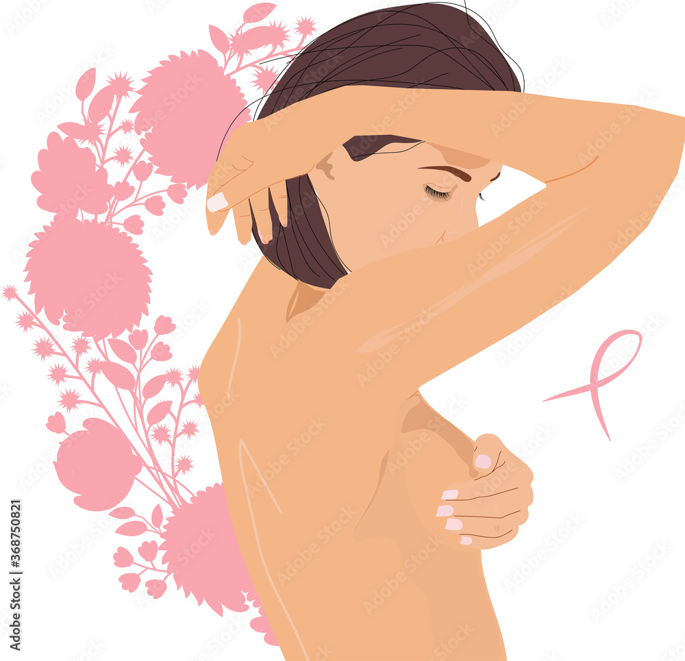 Young Woman Doing Breast Self-examination. Vector Illustration Stock Vector  - Illustration of disease, illness: 186275656