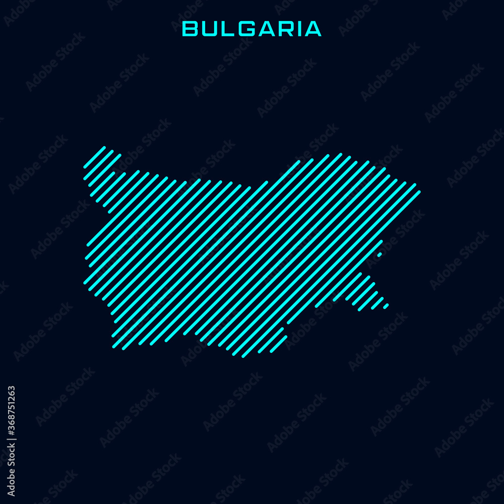 Bulgaria Striped Map Vector Design Template On Blue Background