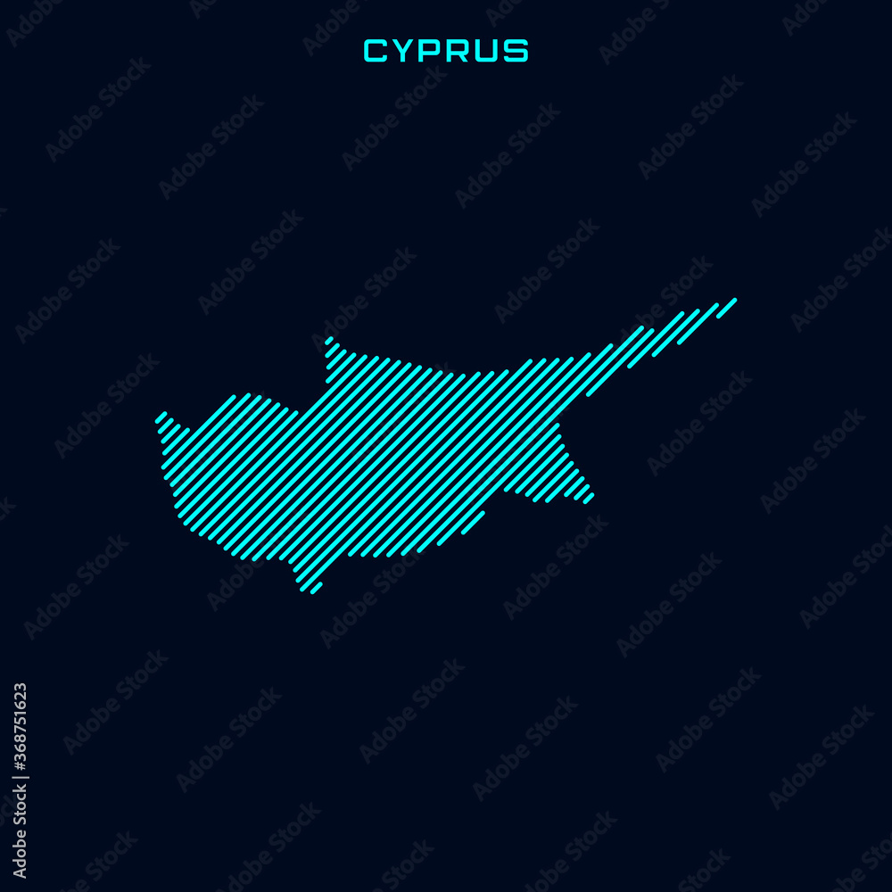 Cyprus Striped Map Vector Design Template On Blue Background