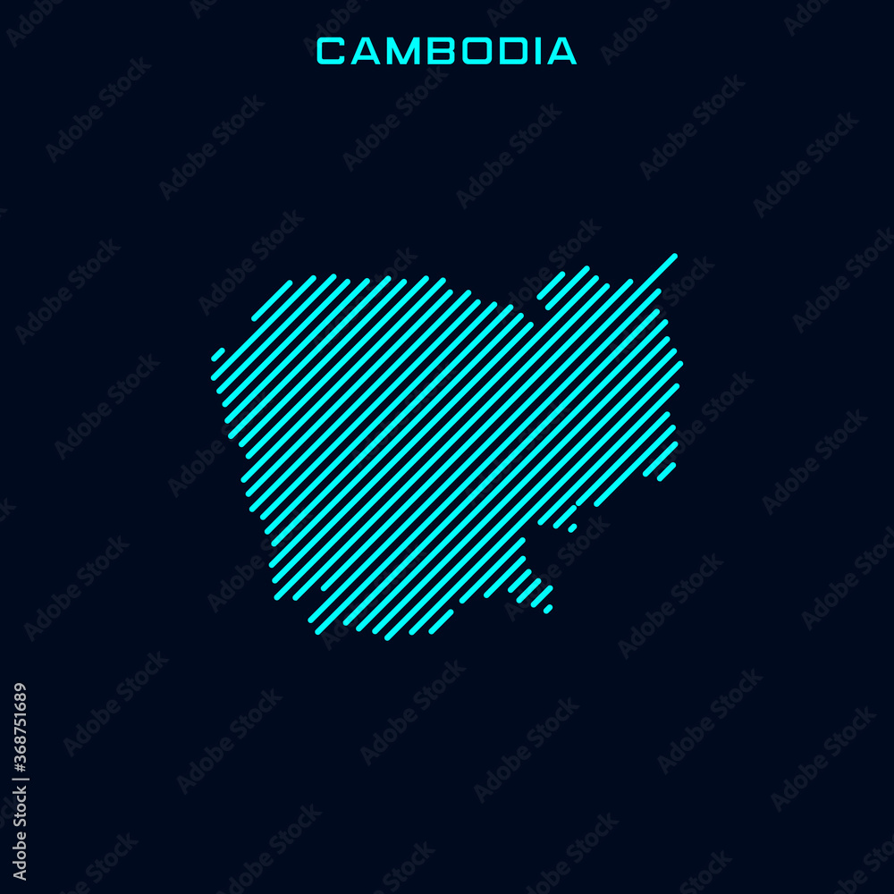 Fototapeta Cambodia Striped Map Vector Design Template On Blue Background