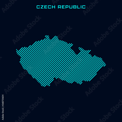 Czech Republic Striped Map Vector Design Template On Blue Background