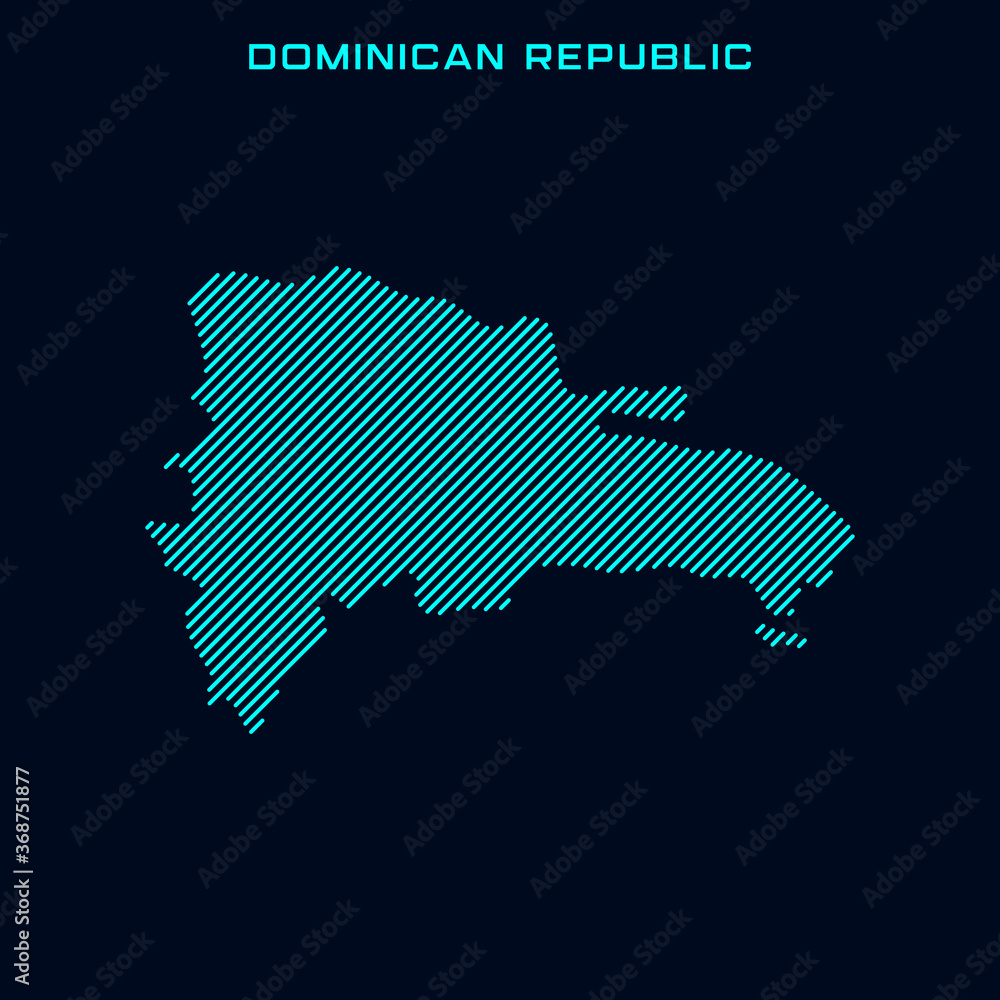Dominican Republic Striped Map Vector Design Template On Blue Background