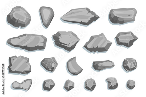 Vector set. Stones. Top view. Collection for landscape design, plan, maps. (View from above)