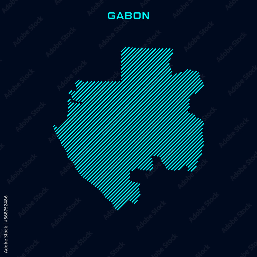 Gabon Striped Map Vector Design Template On Blue Background