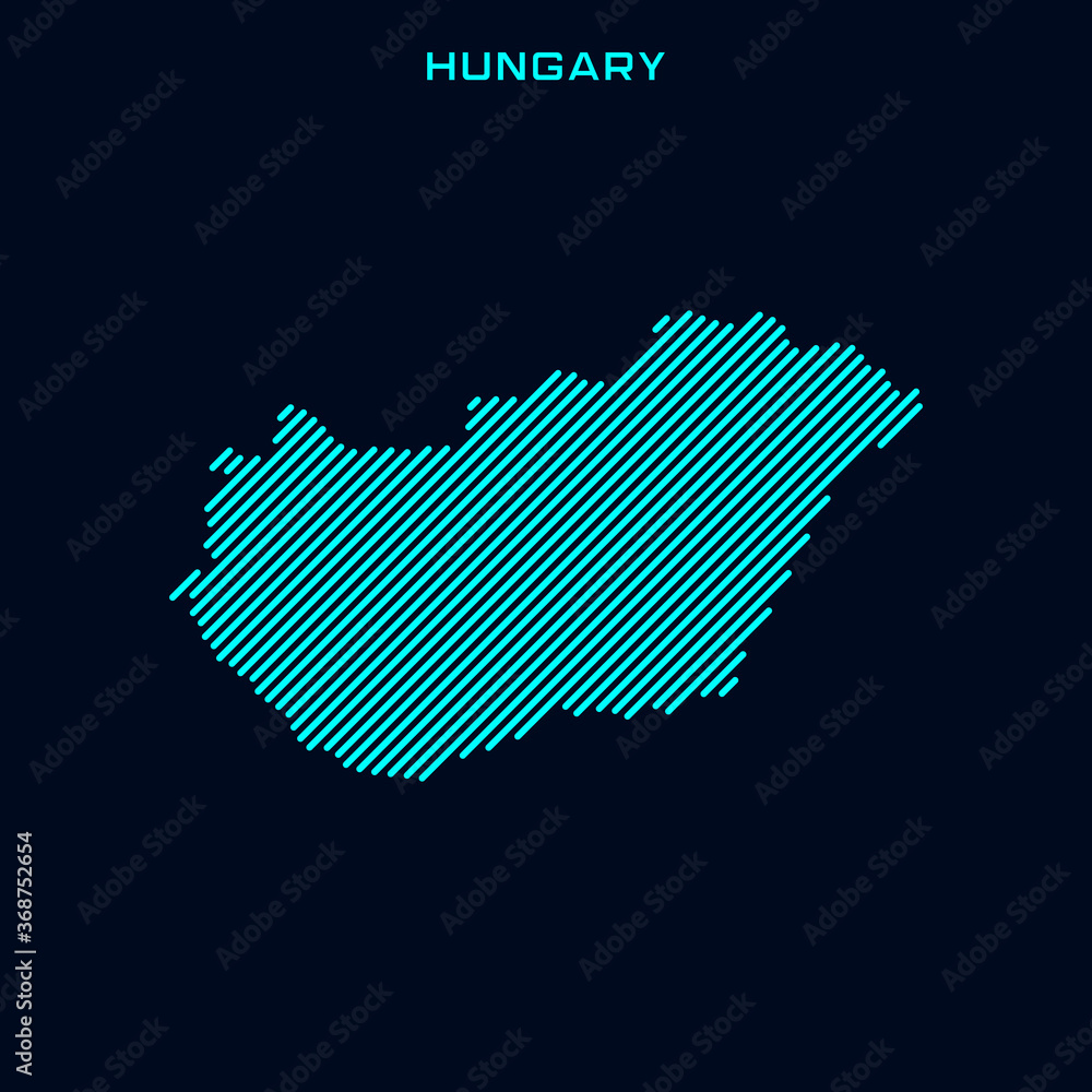 Hungary Striped Map Vector Design Template On Blue Background