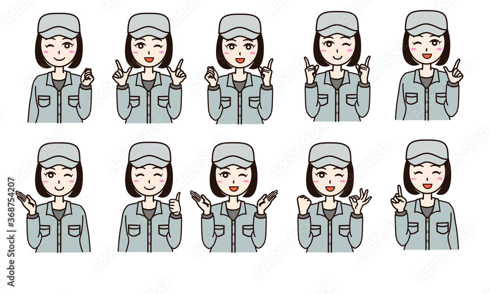 Fototapeta premium Woman business work clothes half, various smile set