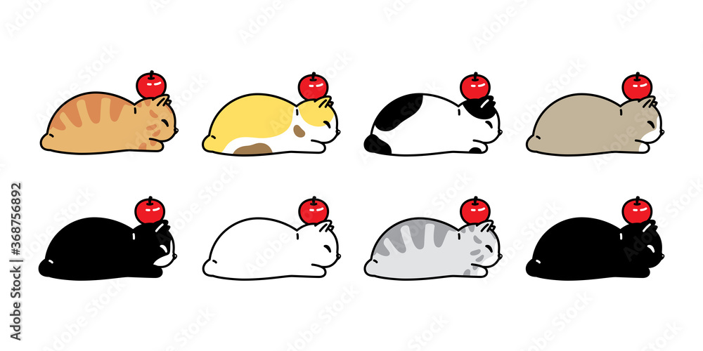 cat vector icon calico kitten character apple fruit cartoon pet breed logo symbol illustration animal doodle design