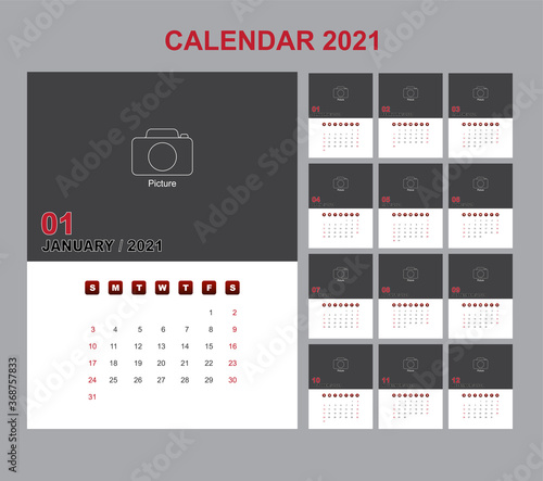 Calendar annual vector template year 2021 for office, layout corporate and company with vertical, business planner with graphic design, element modern of schedule, Week start on Sunday.