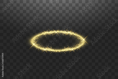 Golden halo angel ring. Isolated on black transparent background, vector illustration