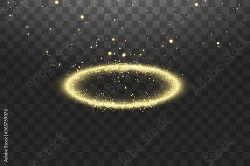 Golden halo angel ring. Isolated on black transparent background, vector illustration
