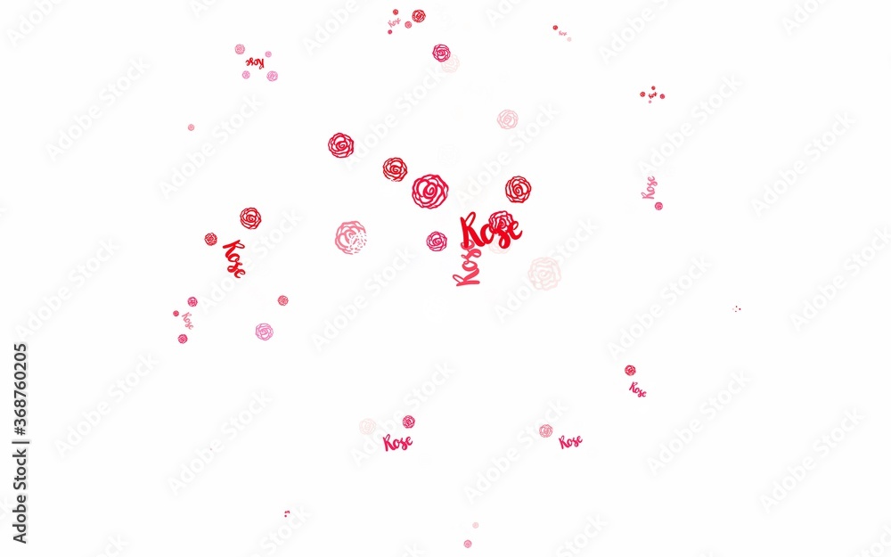 Light Red vector doodle template with flowers, roses.