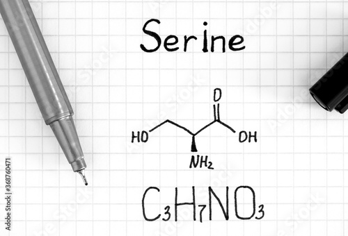 Chemical formula of Serine with pen.