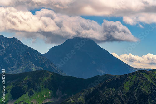 Clouds over the tops of the mountains in the Tatras