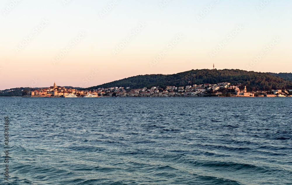 The view of the Korcula island in Croatia during sunset
