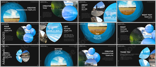 Presentation design vector templates, multipurpose template for presentation slide, flyer, brochure cover design, infographic report presentation. Abstract blue fresh fluid geometric design.