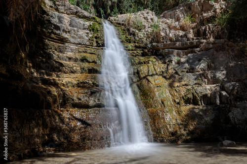 Waterfall in the desert     part of the Ein Gedi oasis natural reserve in southern Israel. Long exposure shot.