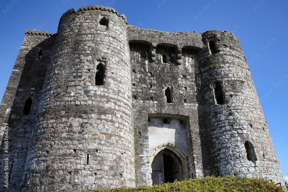 Kidwelly Castle gatehouse by the River Gwendraeth Wales Carmarthenshire UK a ruin of a 13th century medieval fort and a popular travel destination visitor attraction landmark of the city stock photo