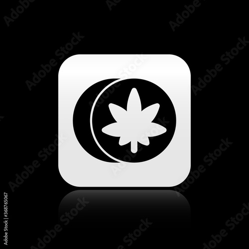 Black Herbal ecstasy tablets icon isolated on black background. Silver square button. Vector Illustration