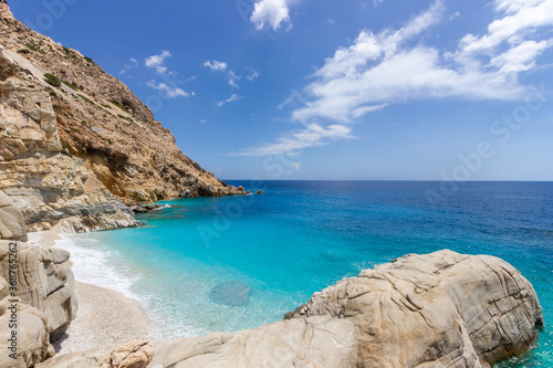 Ikaria island, Greece. This is the Seychelles beach, the most popular and famous beach on Ikaria, in the southernwest part of the island.