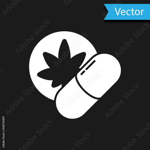 White Herbal ecstasy tablets icon isolated on black background.  Vector Illustration